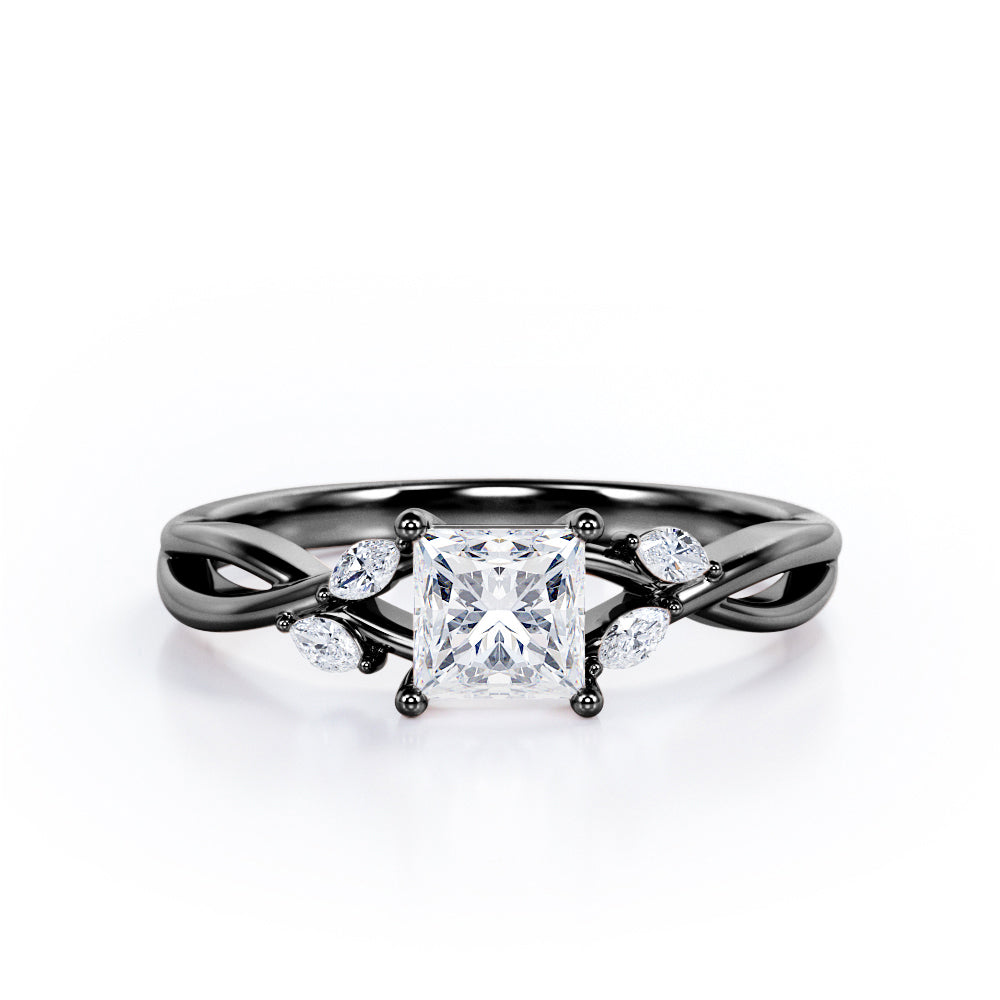 5 Stone - 0.35 TCW Princess Cut Diamond - Twisted Shank Engagement Ring in White Gold