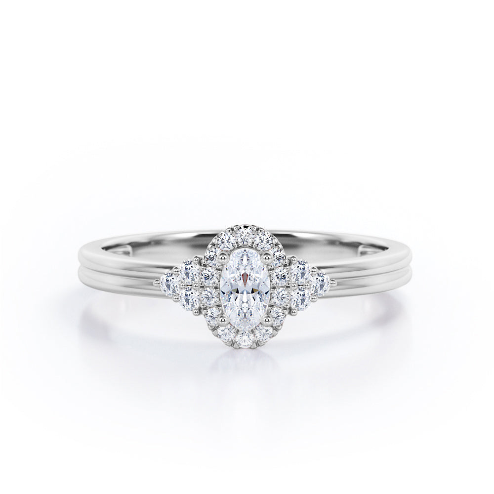 7-Stone Halo Cluster 0.35 TCW Oval Cut Diamond Double Band Engagement Ring in White Gold