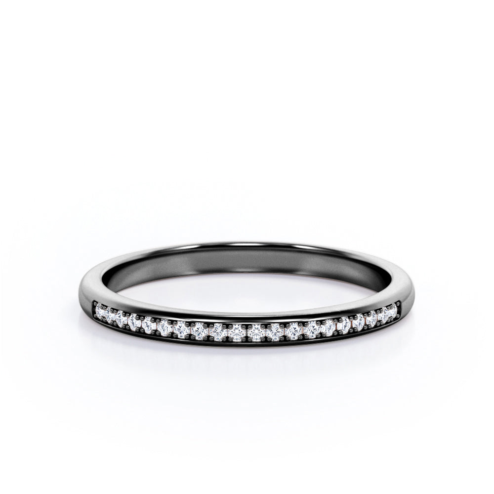 Pave Channel - 0.15 TCW Round Cut Diamond Minimalist Wedding Band in White Gold