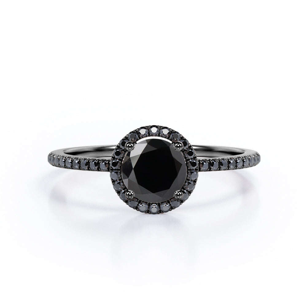 4-Prong Halo 1.5 TCW Round Shape Lab Created Black Diamond Pave-Style Engagement Ring in White Gold