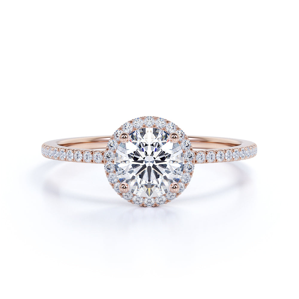 1 Carat Round Cut Cubic Zirconia Engagement Ring Halo Pave in 18K White Gold Plating over Silver