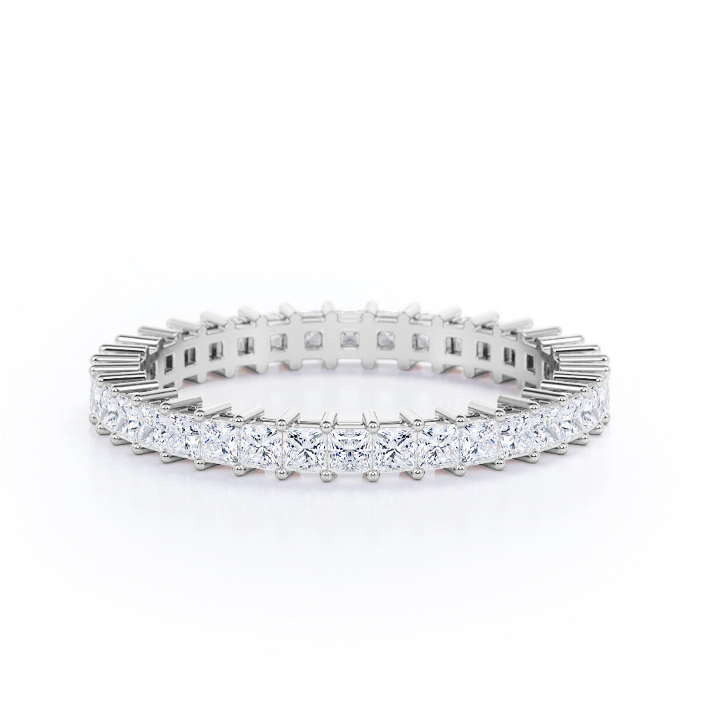 Prong Design - 0.25 TCW Princess Cut Diamond - Eternity Stackable Ring - 10K White Gold