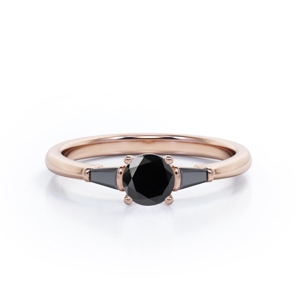 Past Present Future - 1.15 TCW Round Brilliant Cut Lab Created Black Diamond - Minimalist Engagement Ring in White Gold