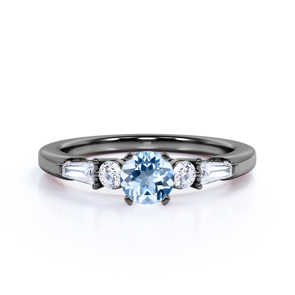 1.20 carat Round Dark Blue Created Aquamarine Cluster Antique Wedding Ring in 18k Yellow Gold over Silver