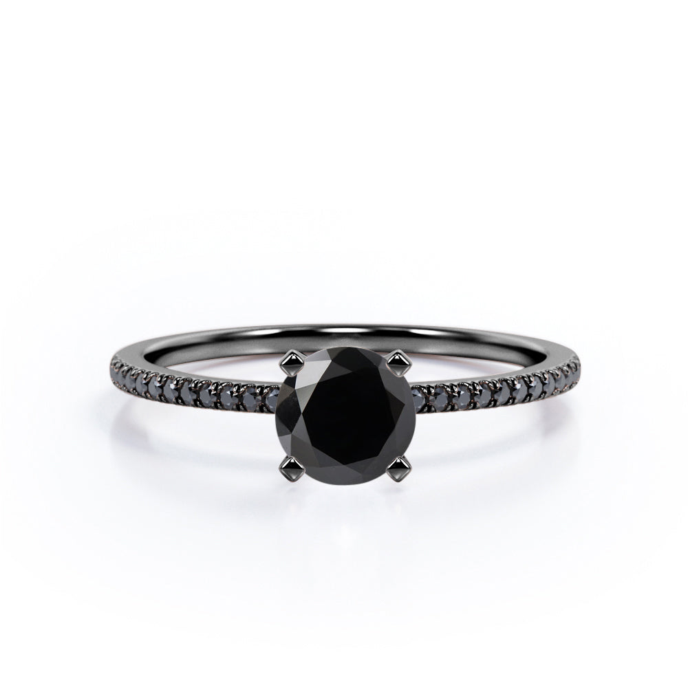 Perfect 4-Prong 1.5 TCW Round-Shaped Lab Created Black Diamond Pave-Accented Engagement Ring in White Gold