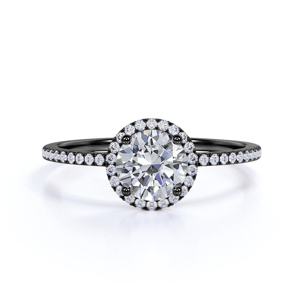 1 Carat Round Cut Cubic Zirconia Engagement Ring Halo Pave in 18K White Gold Plating over Silver