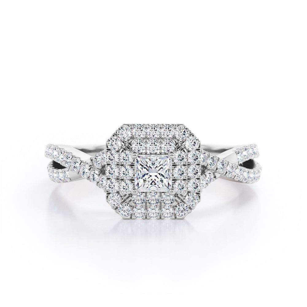 Octagon Double Halo 0.50 TCW Princess Cut Diamond Pave Infinity Engagement Ring in White Gold