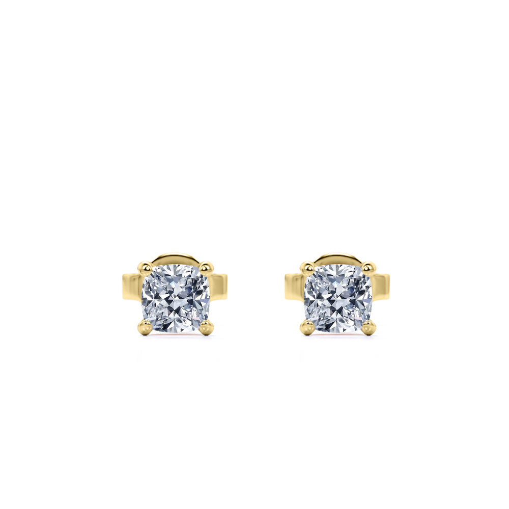 0.5 Carat Cushion Cut Moissanite 4 Prong Solitaire Stud Earrings In 18K Yellow Gold Plating Over Silver