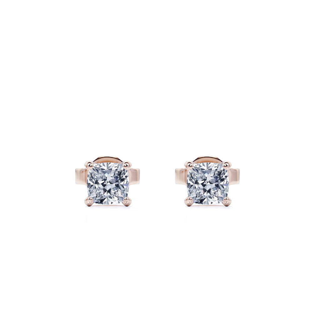 4 Prong - 0.20 Carat Cushion Cut Diamond - Solitaire Stud Earrings - 18K White Gold Plating Over Silver