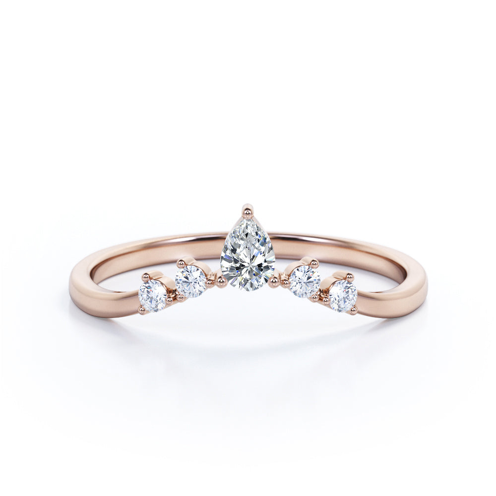 0.15 TCW Round Cut Moissanite - Five Stone Curved Band - Beautiful Wedding Band - Rose Gold