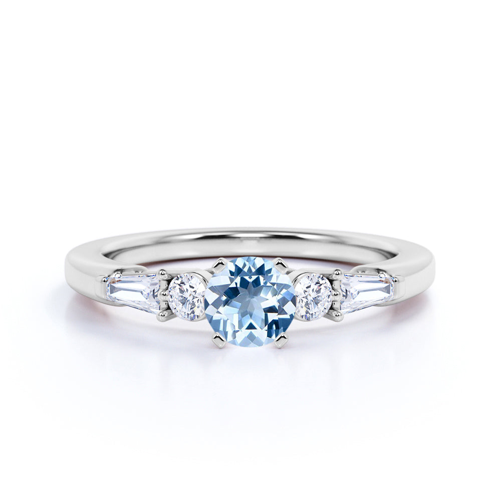 1.20 carat Round Dark Blue Created Aquamarine Cluster Antique Wedding Ring in 18k Yellow Gold over Silver