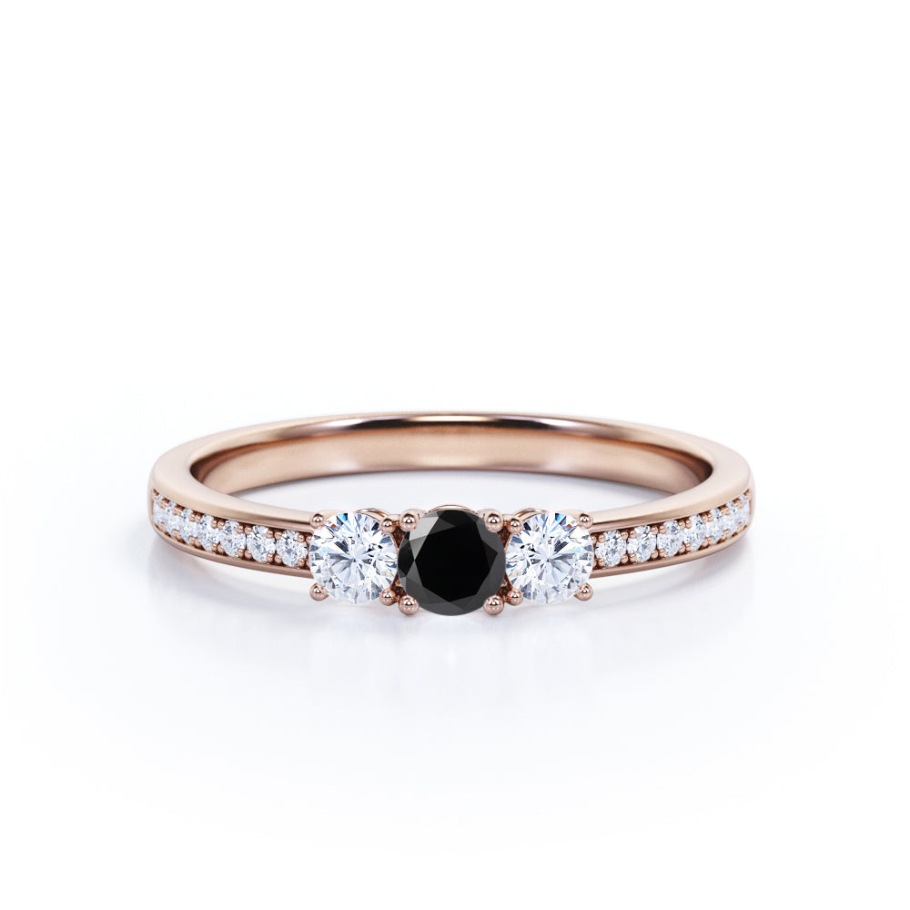 1.3 Carat Round Cut Lab Grown Black Diamond  Three Stone Engagement Ring In White Gold