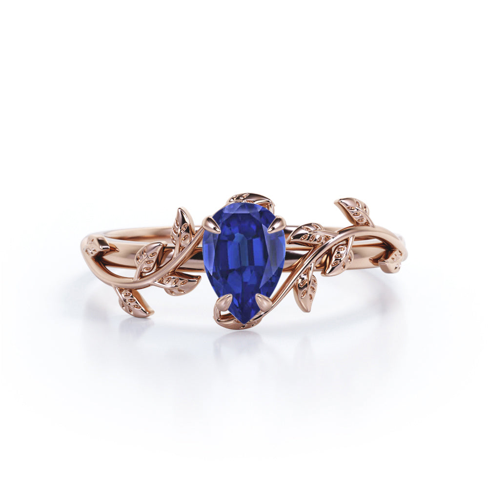 Leaf Vine 1 carat Pear cut Lab-Created Sapphire Antique Engagement ring in Rose Gold