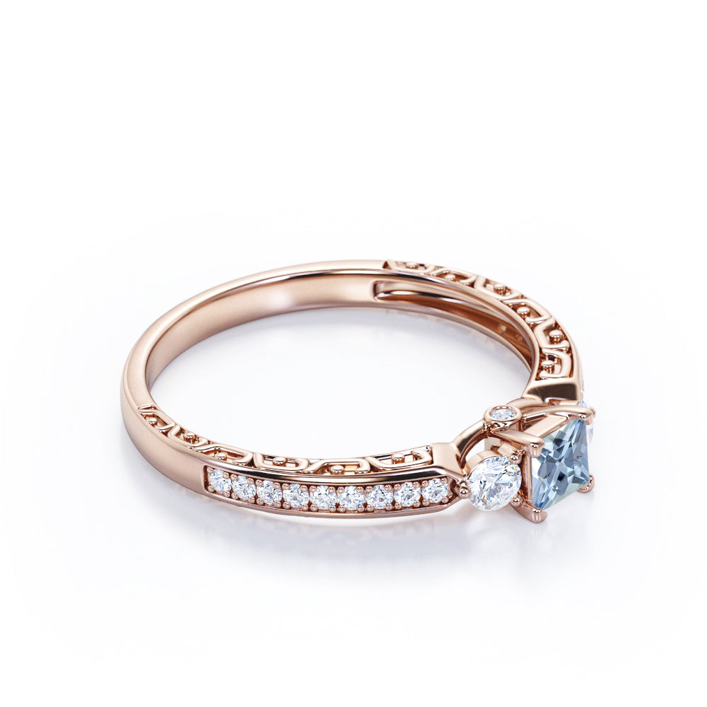 1.10 Carat Princess Cut Aquamarine And Diamond Channel Set Engagement Ring In White Gold