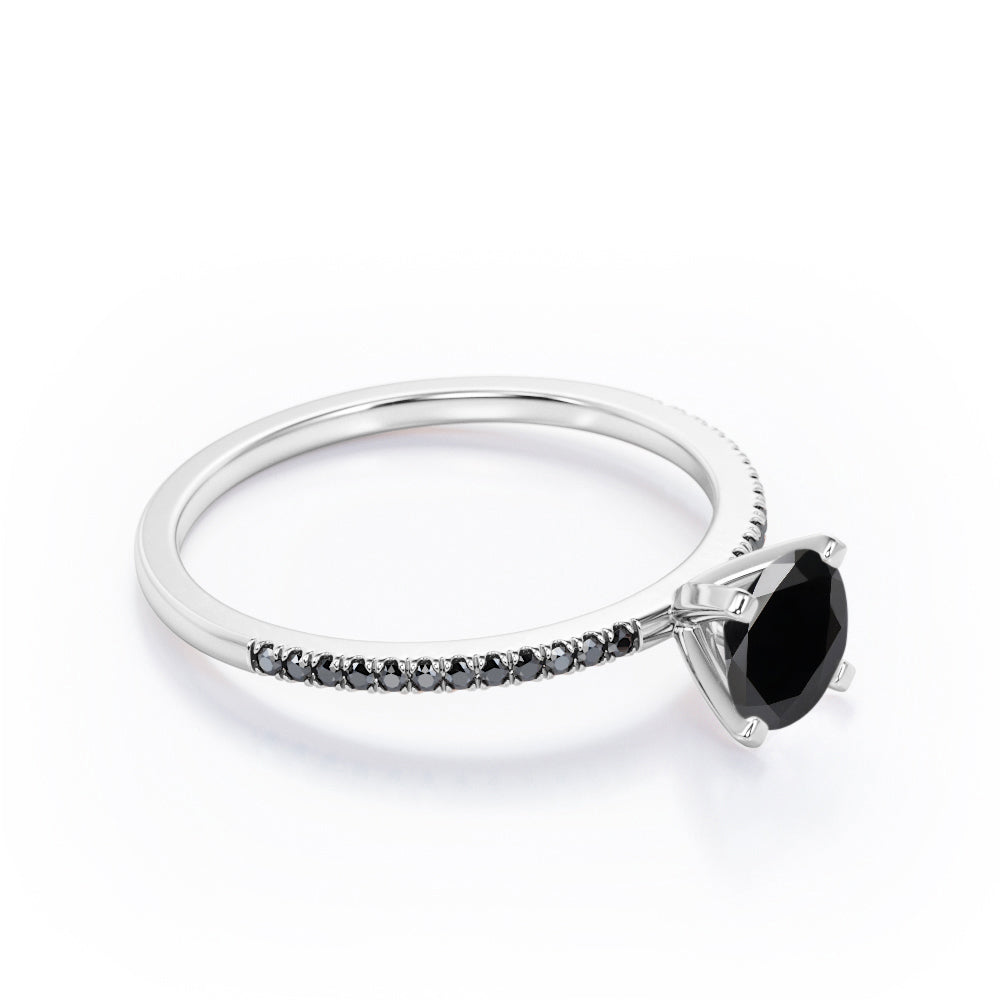 Perfect 4-Prong 1.5 TCW Round-Shaped Lab Created Black Diamond Pave-Accented Engagement Ring in White Gold