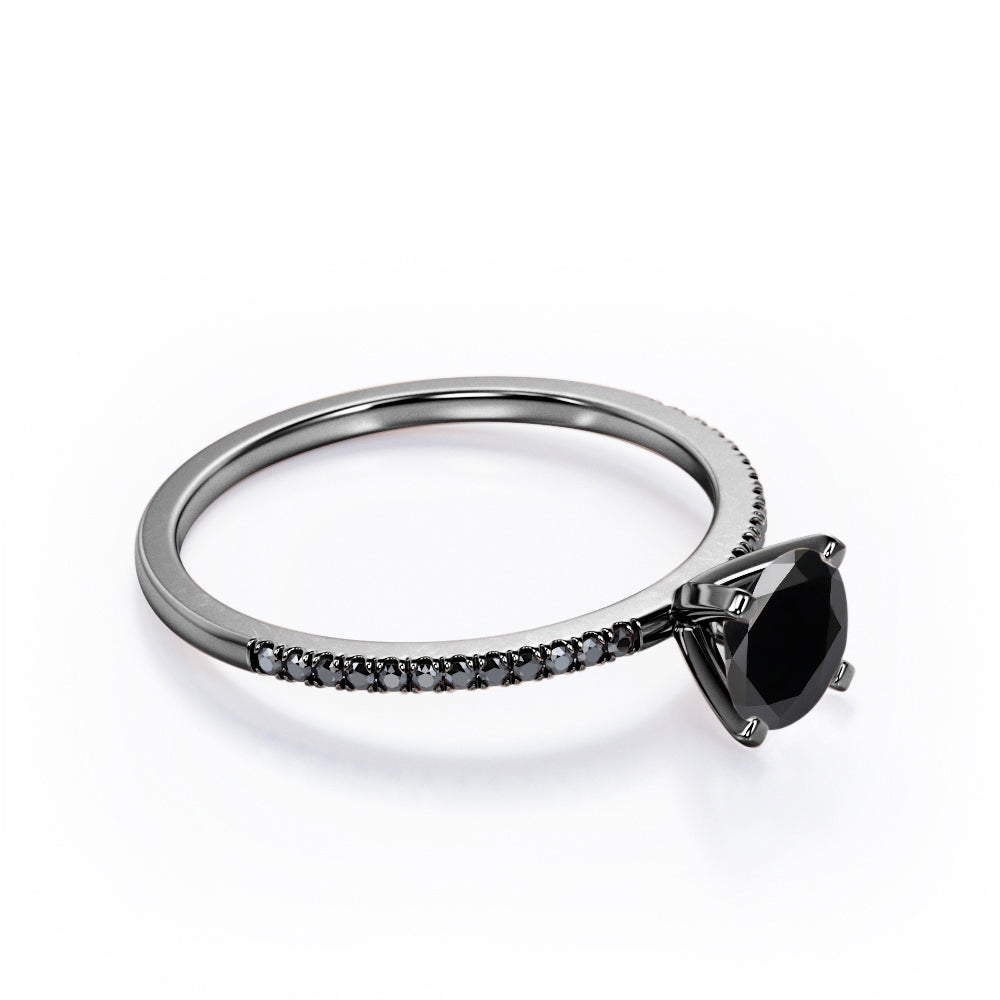 Perfect 4-Prong 1.5 TCW Round-Shaped Lab Created Black Diamond Pave-Accented Engagement Ring in White Gold