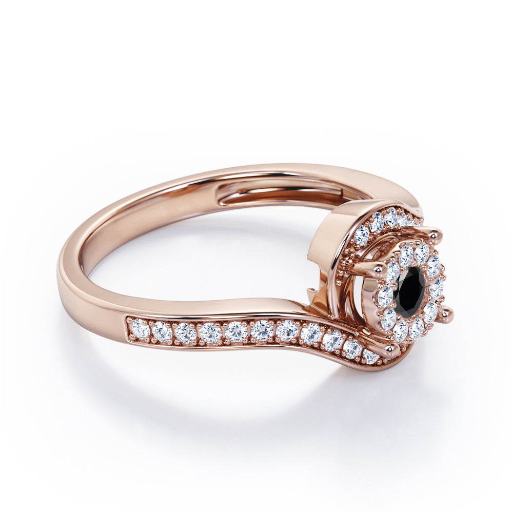 Wrapped Round 0.65 carat Round Black Diamond Bypass Engagement Ring in Rose Gold