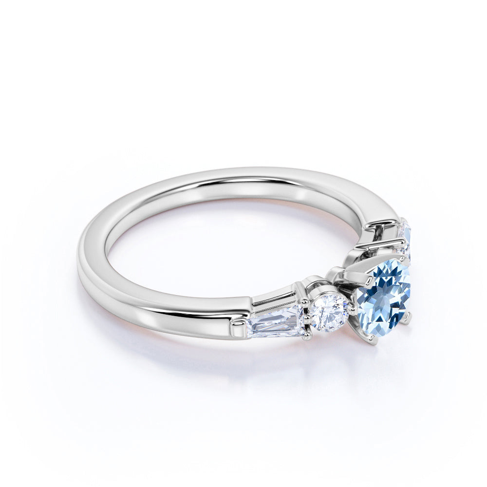 1.20 carat Round Dark Blue Created Aquamarine Cluster Antique Wedding Ring in 18k Yellow Gold over Silver