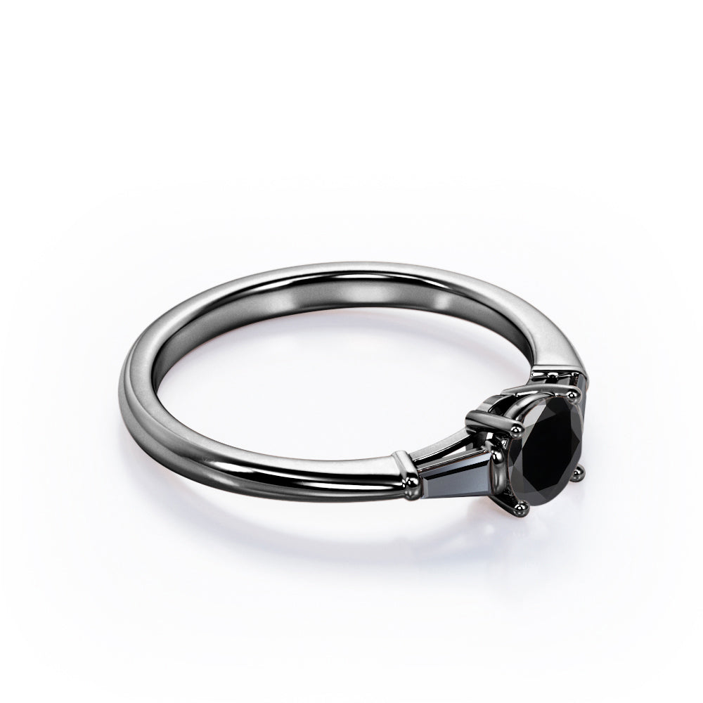 Past Present Future - 1.15 TCW Round Brilliant Cut Lab Created Black Diamond - Minimalist Engagement Ring in White Gold