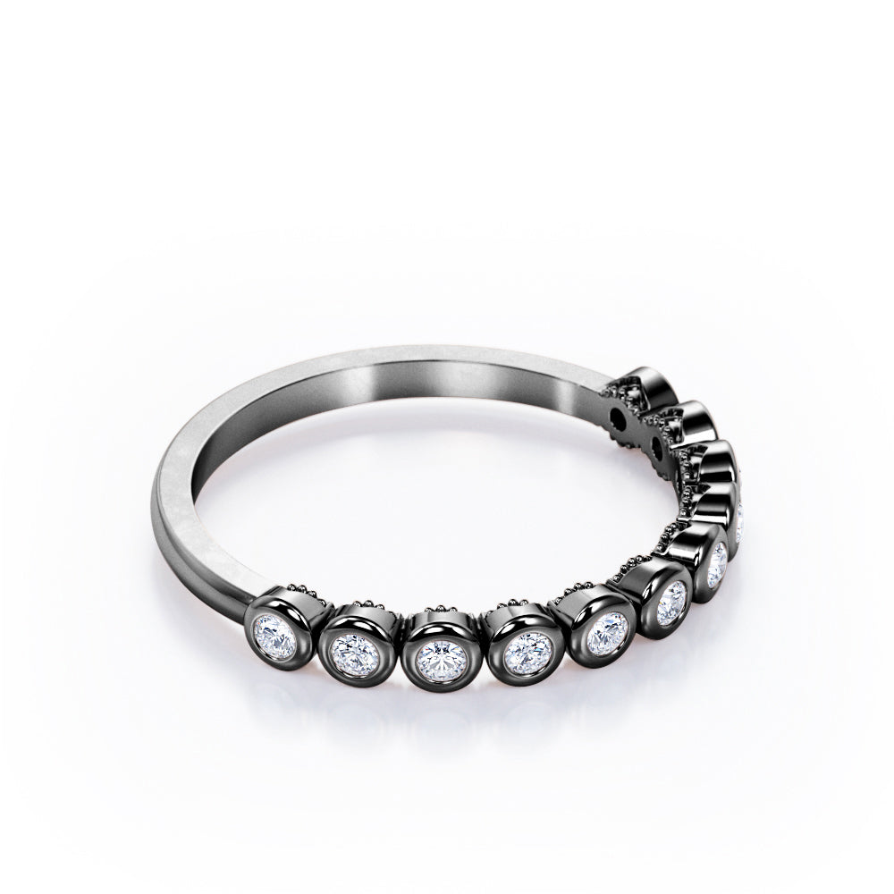 Multi-Bezel Set - 0.15 TCW Round Shaped Diamond - Semi Eternity Stackable Ring - 10K White Gold