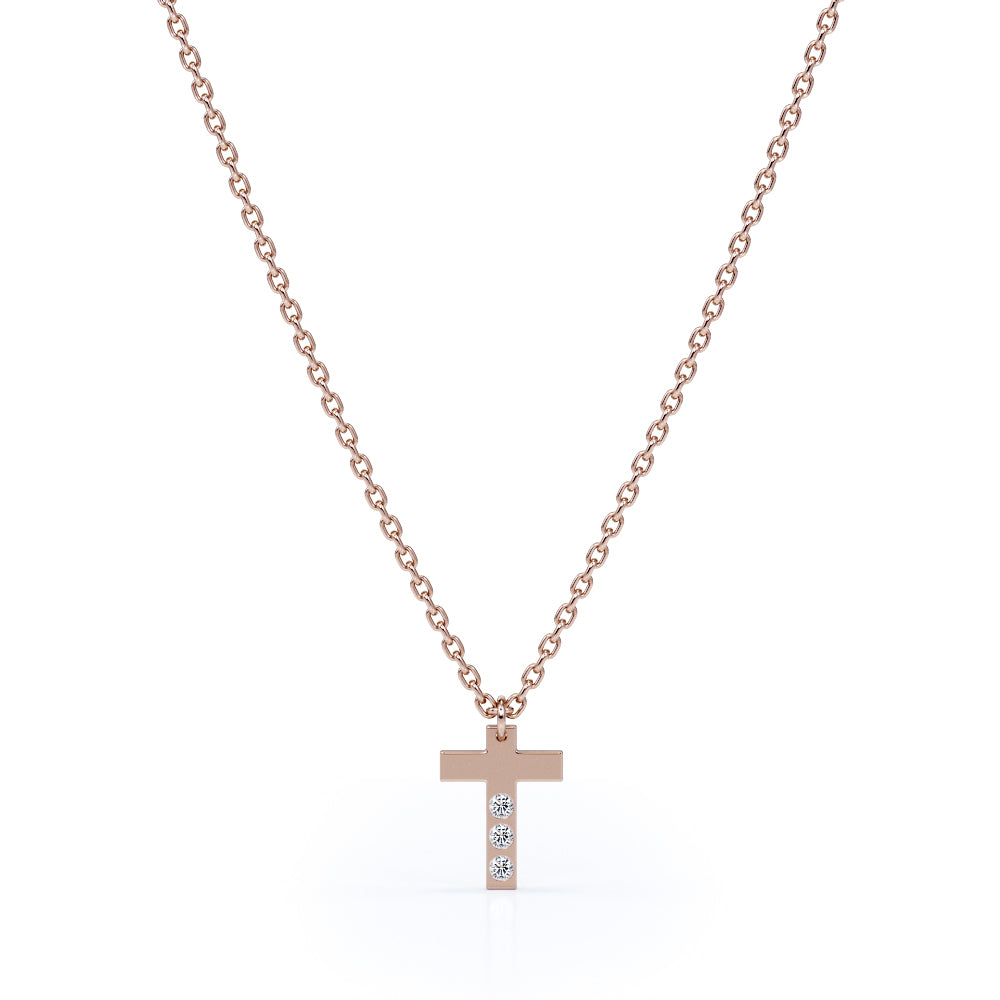 Trilogy 0.05 TCW Round Cut Moissanite Minimalist Cross Pendant Necklace in 18K White Gold Plating over Silver