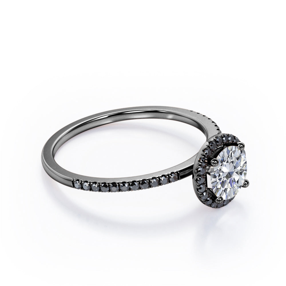 4-Prong Halo 1.5 TCW Round Shape Moissanite with Lab Created Black Diamond Pave-Style Engagement Ring in White Gold