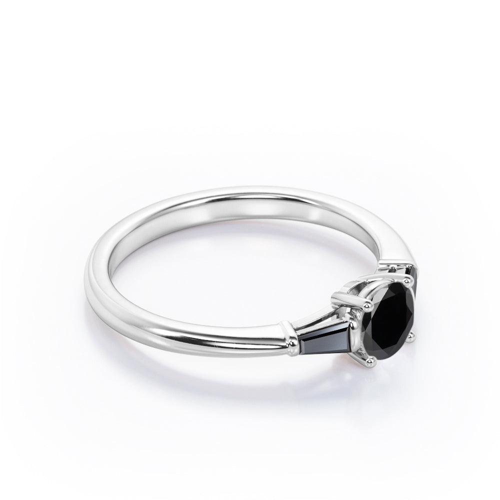 Past Present Future - 1.15 TCW Round Brilliant Cut Lab Created Black Diamond - Minimalist Engagement Ring in White Gold