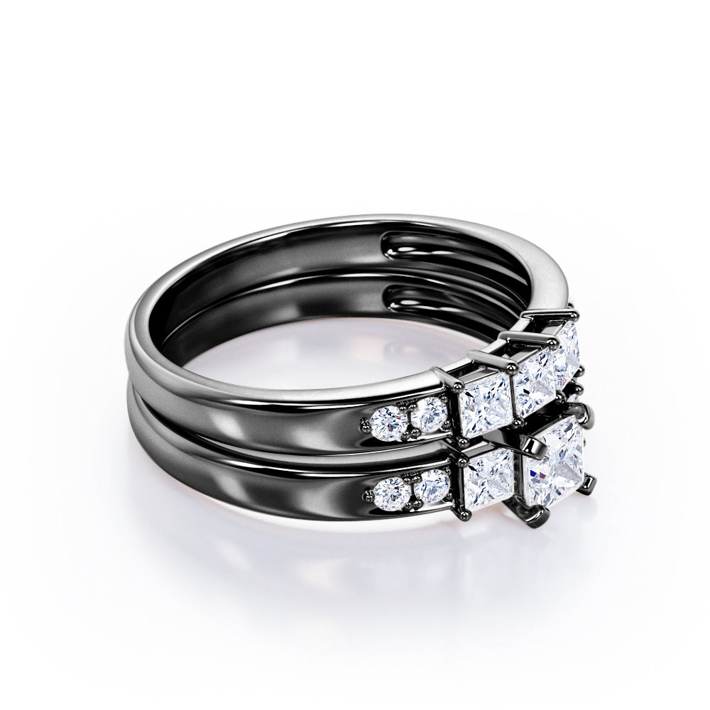 Trilogy Shared-Prong 0.6 TCW Princess Cut Diamond Pave Bridal Ring Set in White Gold