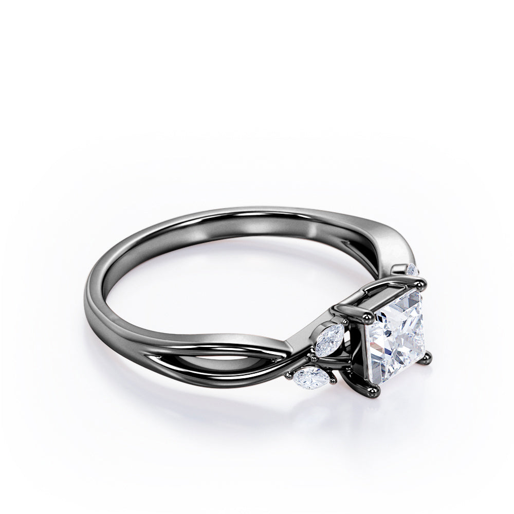 5 Stone - 0.35 TCW Princess Cut Diamond - Twisted Shank Engagement Ring in White Gold