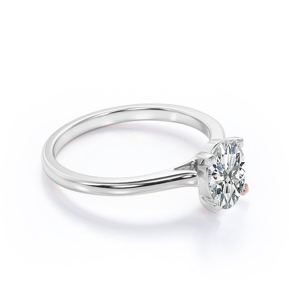 Appealing Prong 1 Carat Cubic Zirconia Oval Cut Solitaire Promise Ring in 18K White Gold Plating over Silver