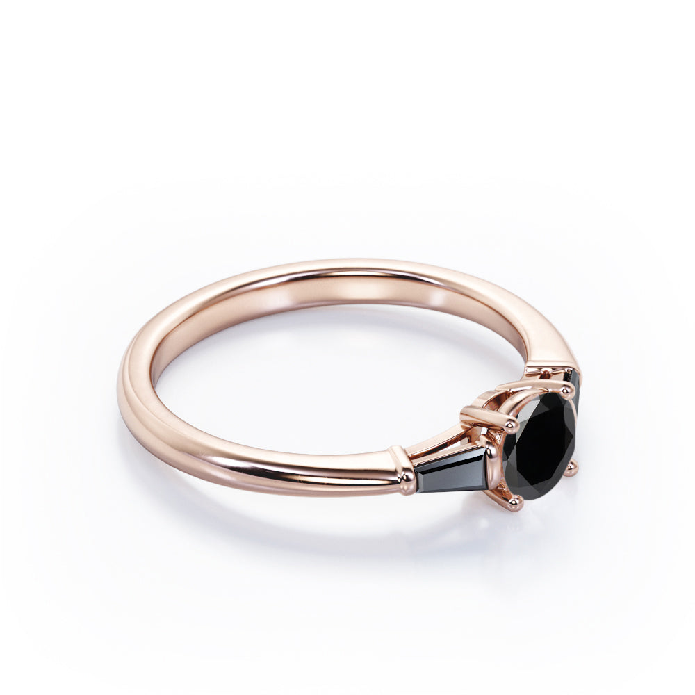 Past Present Future - 1.15 TCW Round Brilliant Cut Lab Created Black Diamond - Minimalist Engagement Ring in White Gold