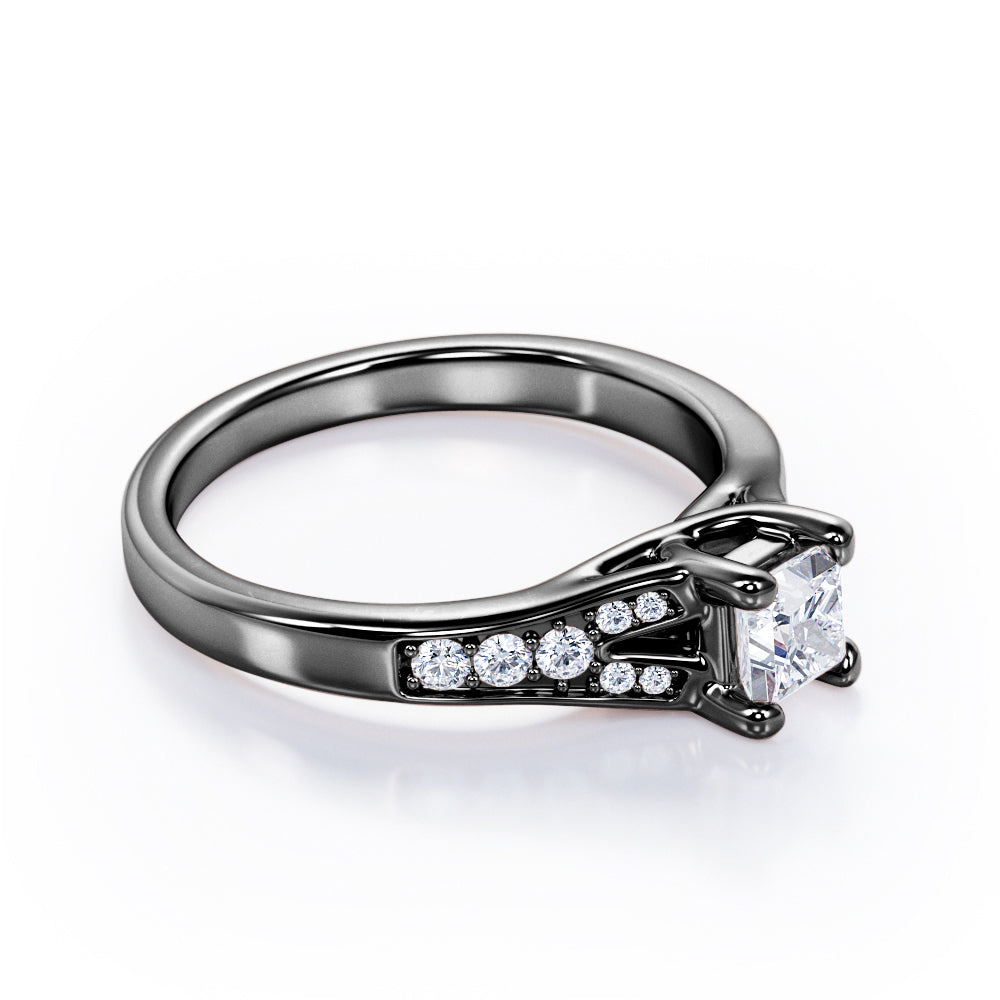 Y-Shaped Pave 0.40 TCW Princess Cut Diamond Crossover Prong Engagement Ring in 10K White Gold