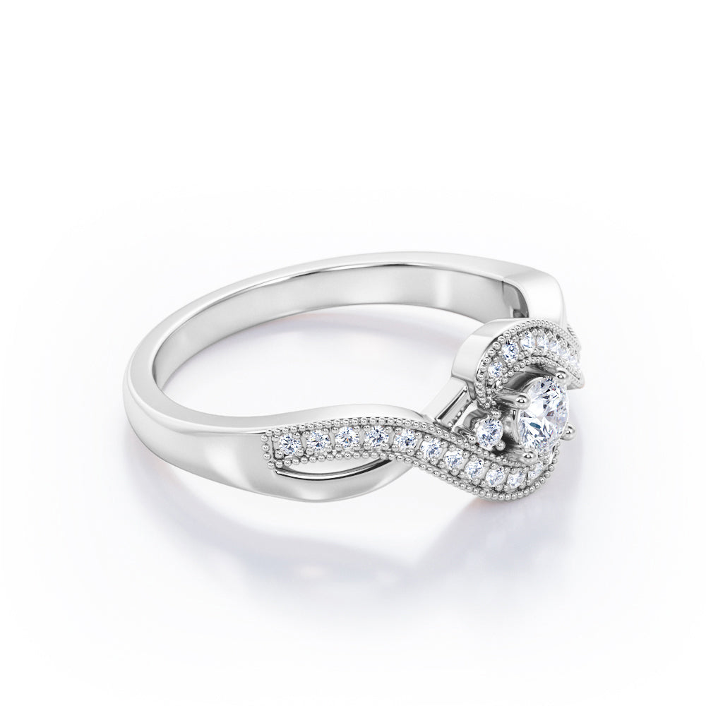 Art-Deco Infinity Tension 0.45 TCW Round-Shaped Diamond 3-Stone Pave Engagement Ring in White Gold