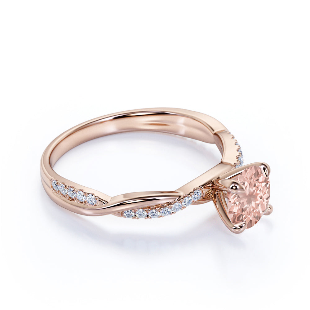 Art Deco 1 Carat Round cut Lab created morganite and Moissanite Engagement Ring in 18k Gold Over Sterling Silver