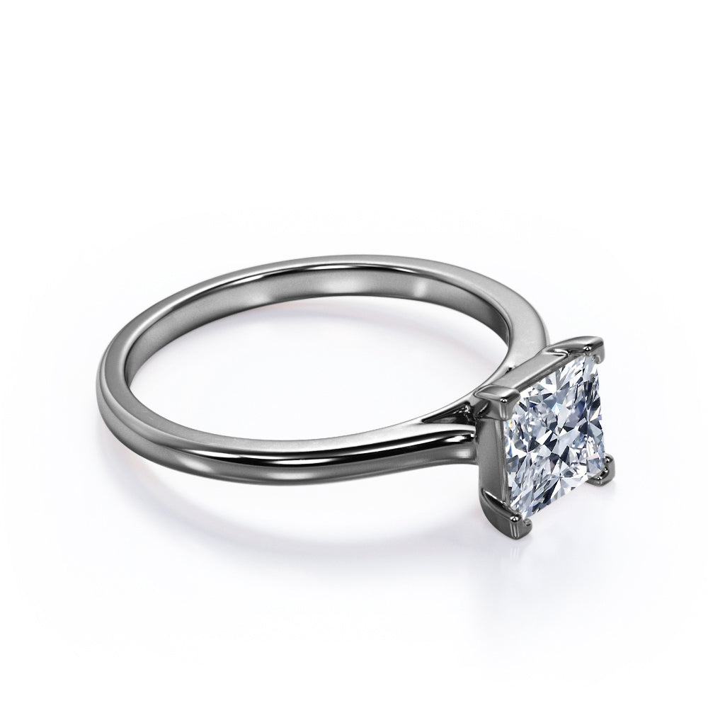 Sparkling Solitaire - 1 Carat Cubic Zirconia Princess Cut - Prong Promise Ring - 18K White Gold Plating over Silver