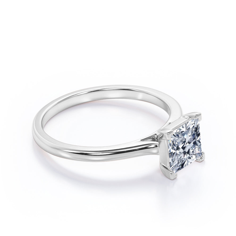 Sparkling Solitaire - 1 Carat Cubic Zirconia Princess Cut - Prong Promise Ring - 18K White Gold Plating over Silver