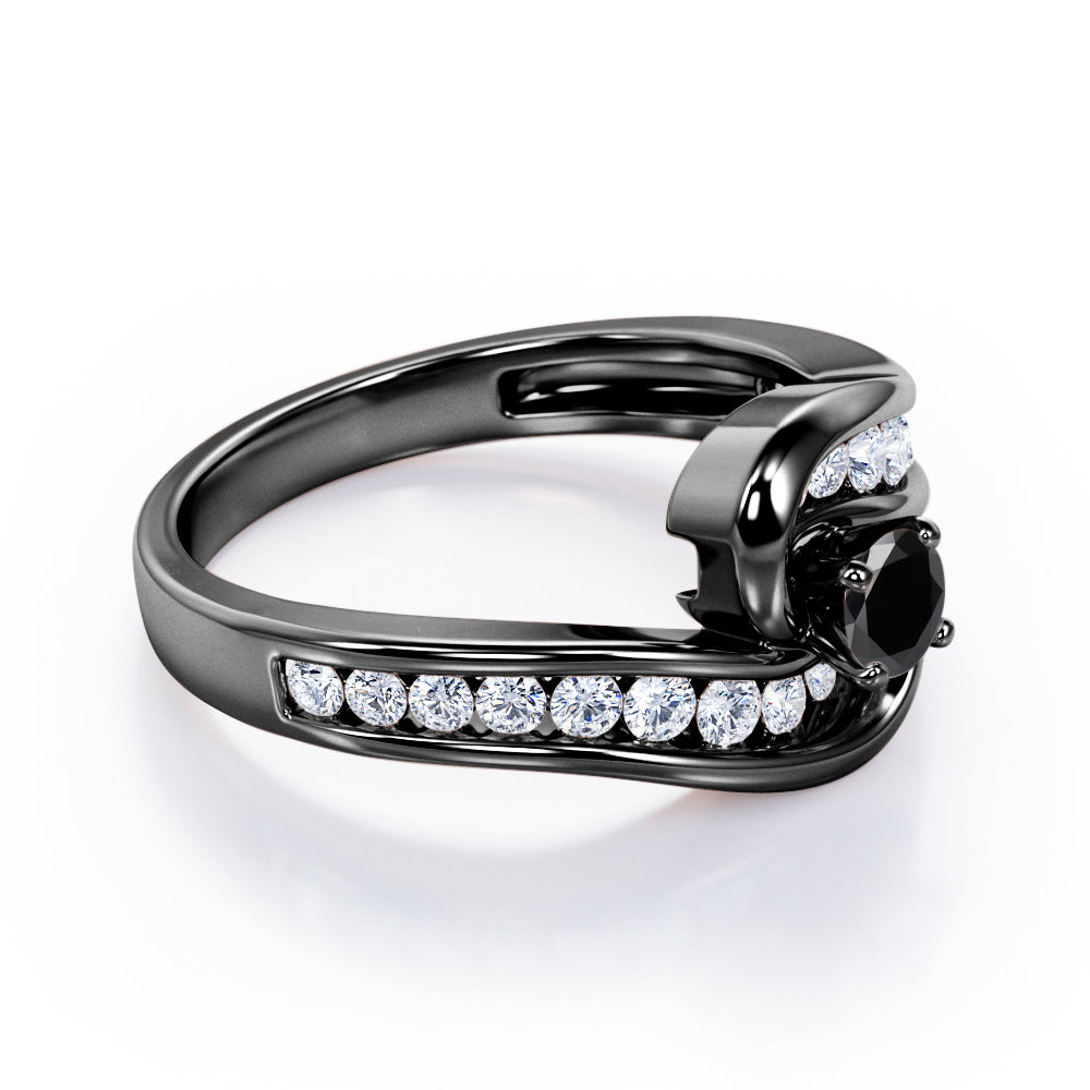 Spinning 0.7 carat Round Black Diamond Channel Engagement Ring in White Gold