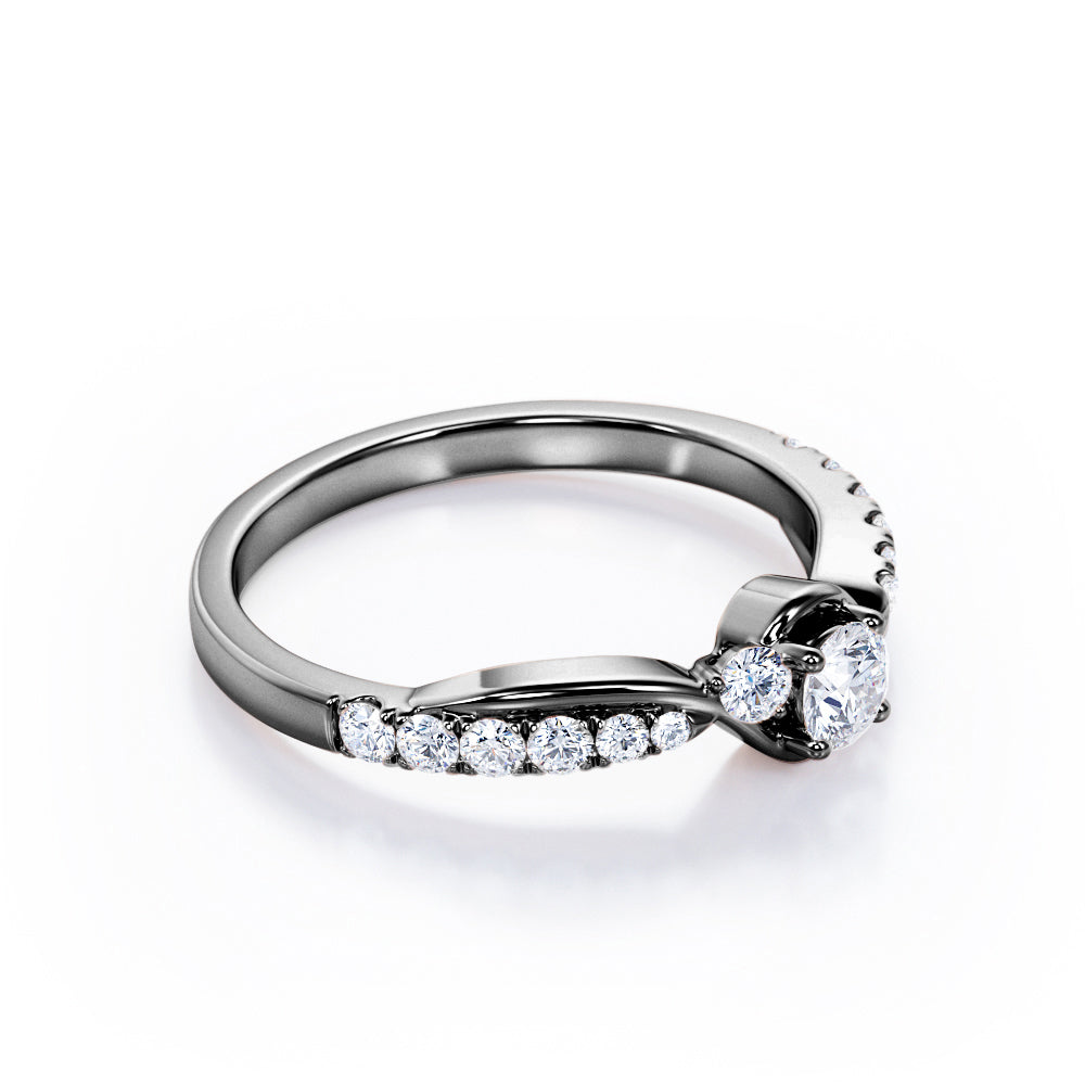 Triple Stone 0.40 TCW Round Brilliant Cut Diamond Pave-Accented Tension Engagement Ring in White Gold