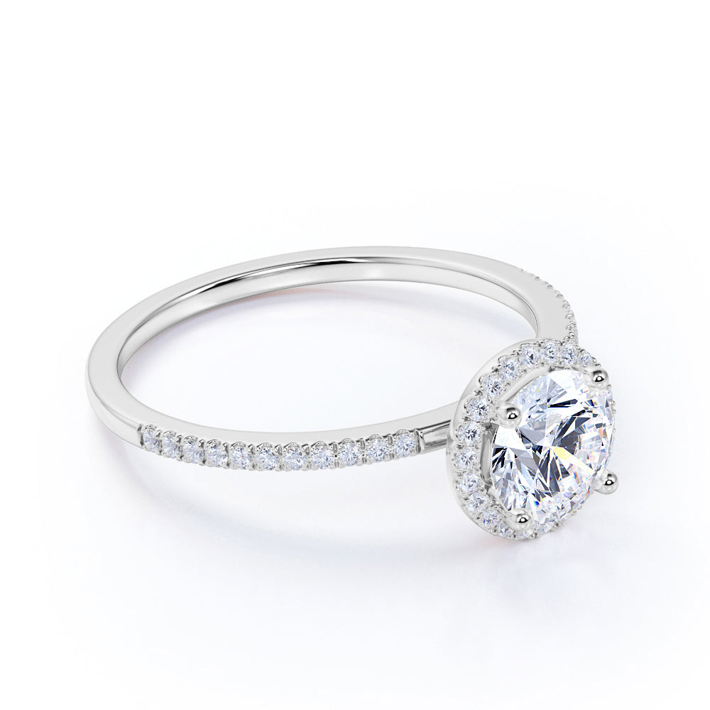 1 Carat Round Cut Cubic Zirconia Engagement Ring Halo Pave in 18K White Gold Plating over Silver