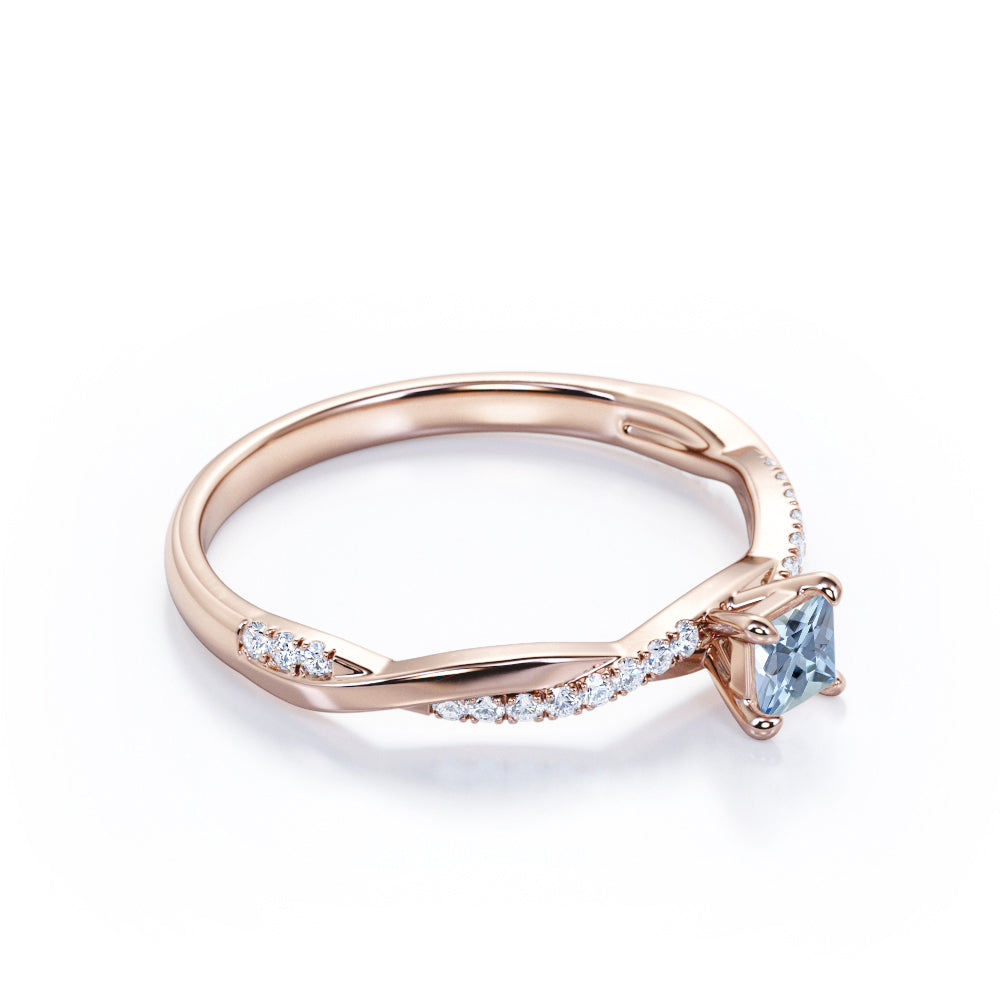 Twisted 1.10 Carat Princess Cut Aquamarine And Diamond Infinity Engagement Ring In White Gold