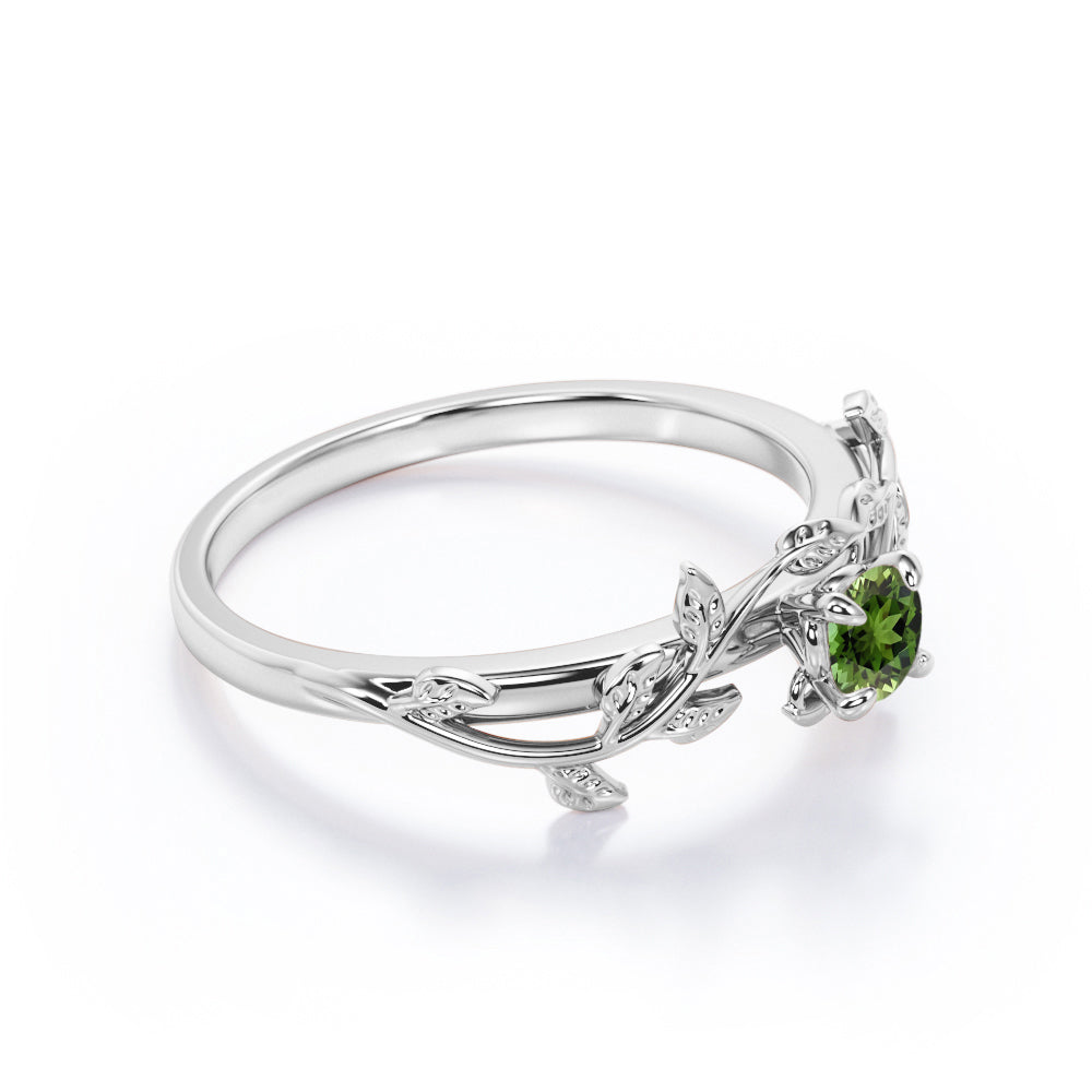 Nature-Inspired 0.50 Carat Round Shaped Natural Green Tourmaline Solitaire Engagement Ring in 18K White Gold Plating over Silver