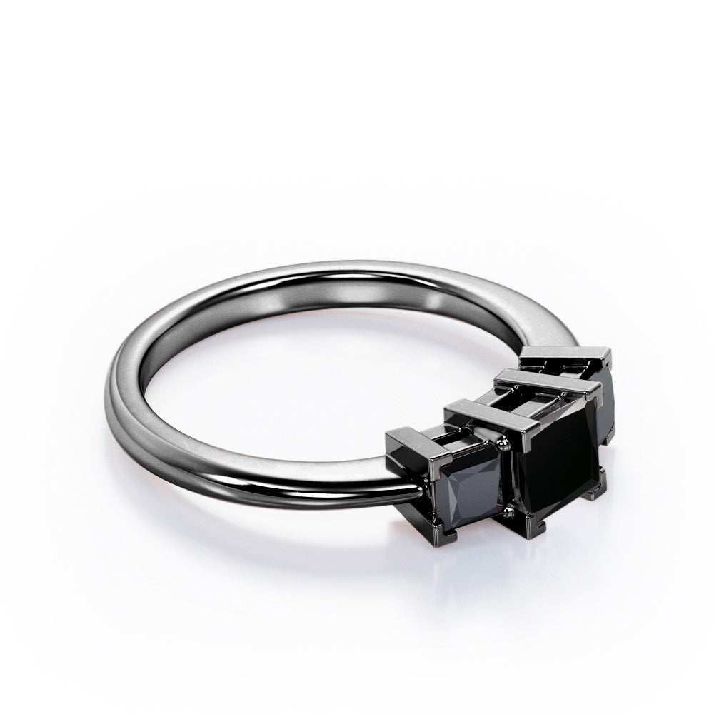 Minimalist Square V-Prong - 1.2 TCW Princess Cut Lab Created Black Diamond - Three-Stone Engagement Ring in White Gold