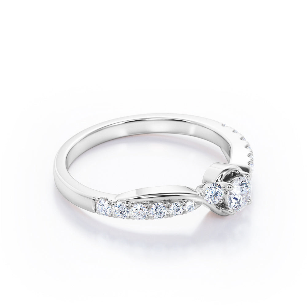 Triple Stone 0.40 TCW Round Brilliant Cut Diamond Pave-Accented Tension Engagement Ring in White Gold