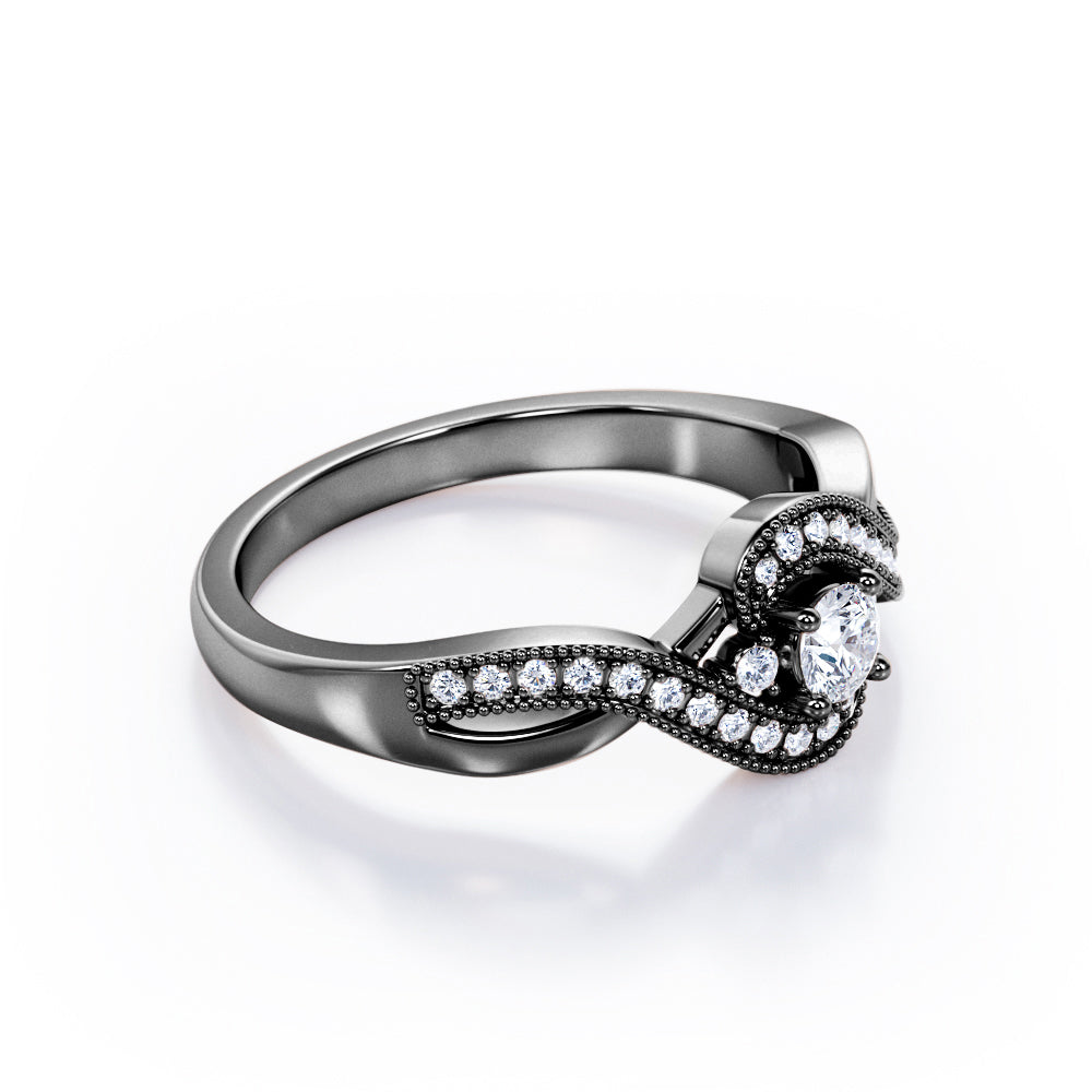 Art-Deco Infinity Tension 0.45 TCW Round-Shaped Diamond 3-Stone Pave Engagement Ring in White Gold