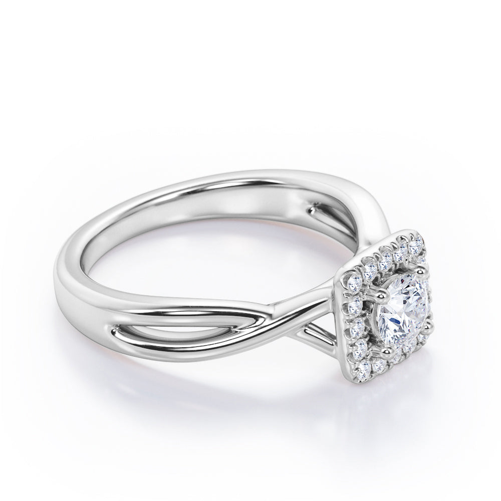 Minimalist Halo - 0.35 TCW Round Brilliant Cut Diamond - Infinity Twisted Shank Engagement Ring - 10K White Gold