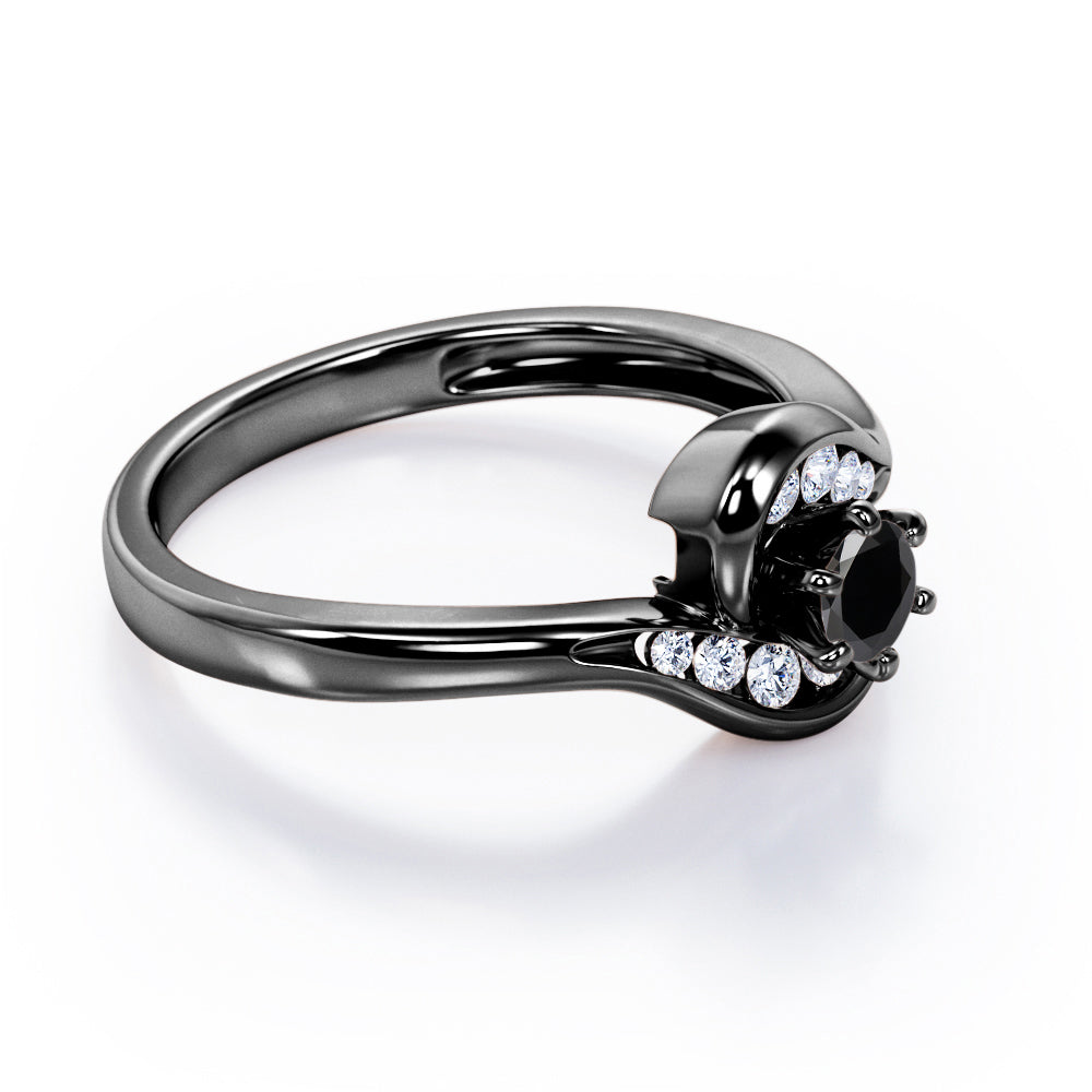 Whirly Gemstone 0.55 carat Round Black Diamond Artistic Engagement Ring in White Gold