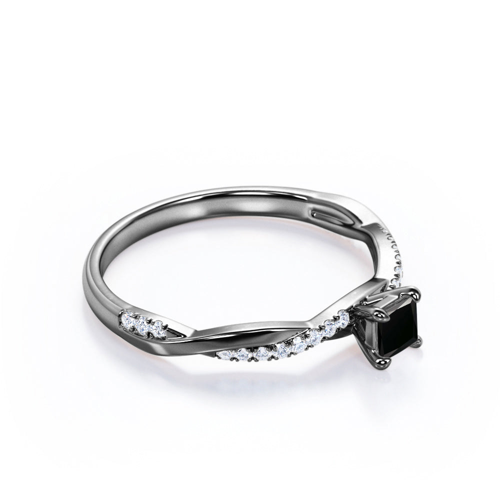 1.15 Carat Princess Cut Lab Grown Black Diamond Twisted Engagement Ring In White Gold