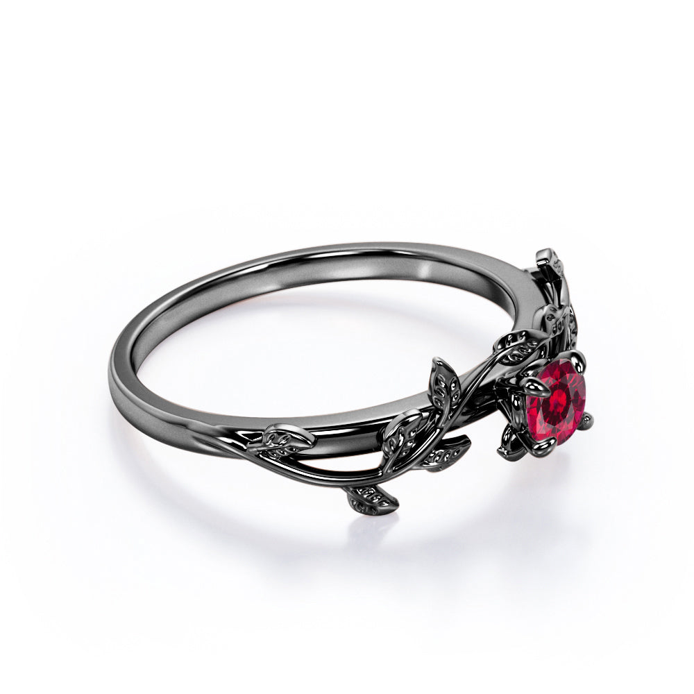 Nature Inspired 1 carat Round cut Lab-Created Ruby Solitaire Engagement ring in Rose Gold