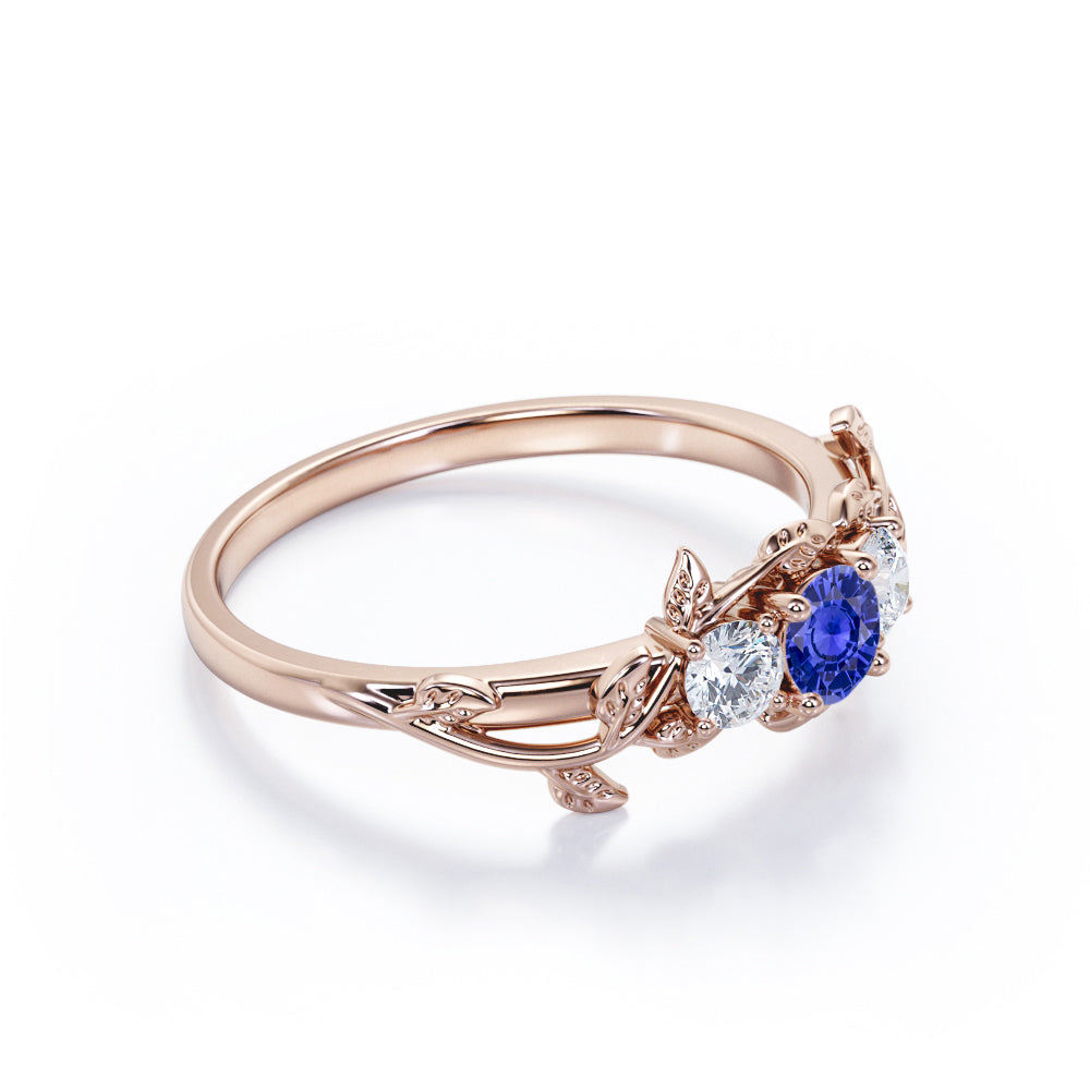 Vine Trilogy 0.7 carat Round cut Lab-Created Sapphire and Diamond Engagement Ring in White Gold