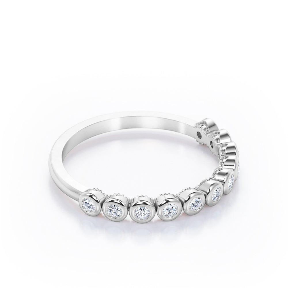 Multi-Bezel Set - 0.15 TCW Round Shaped Diamond - Semi Eternity Stackable Ring - 10K White Gold